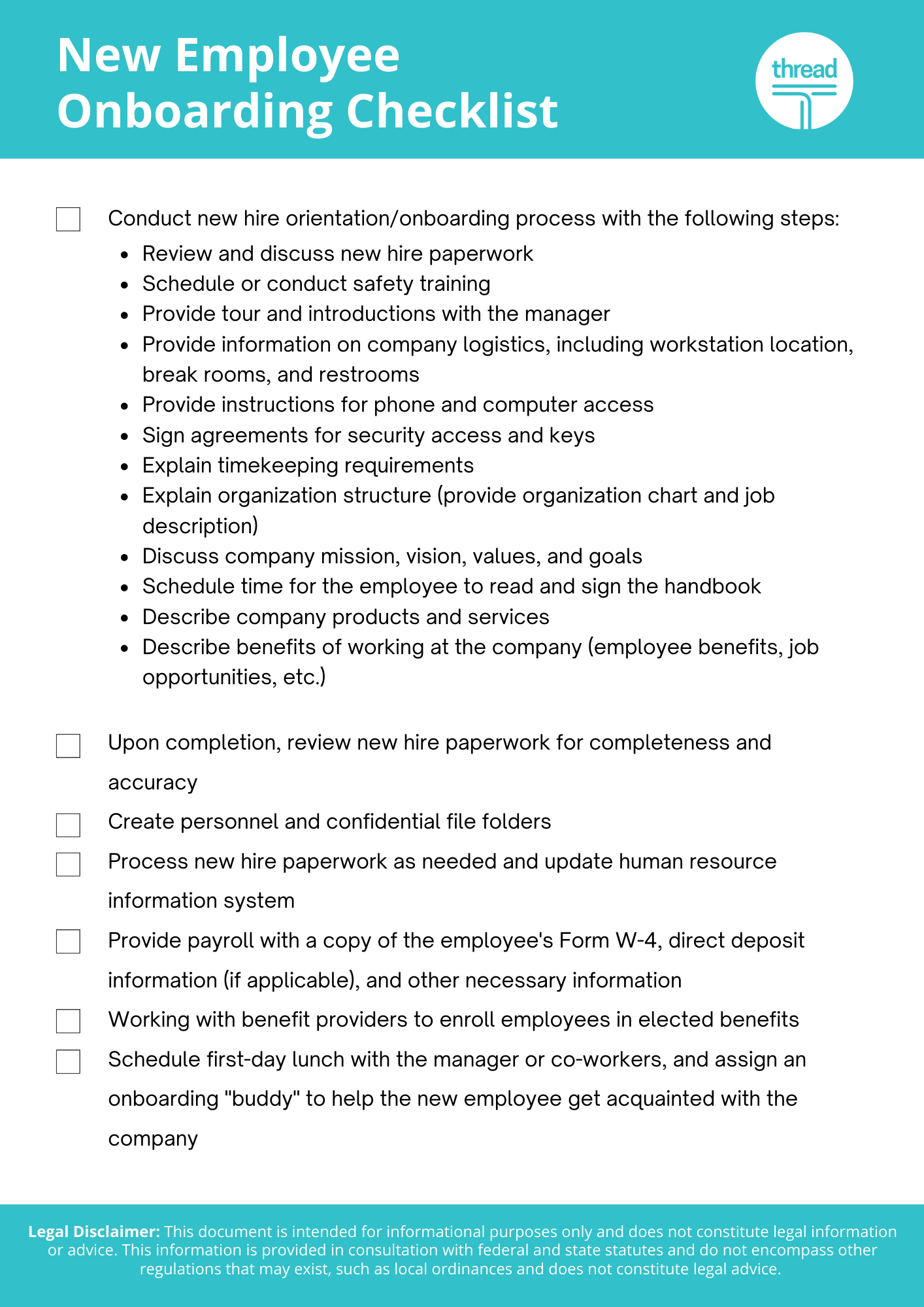 New Employee Onboarding Checklist - Thread HCM